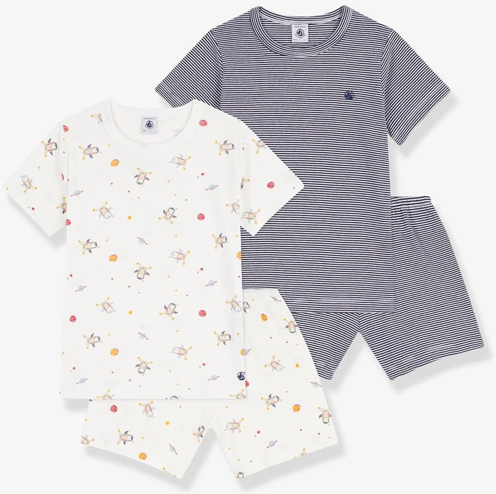 Lote de 2 pijashorts em algodão Petit Bateau branco
