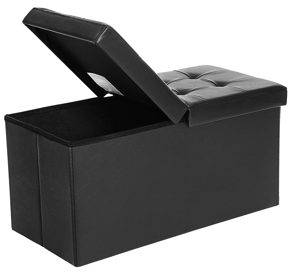 Banco ottoman dobrável com tampa abatível e capacidade de armazenamento | SONGMICS | 76 x 38 x 38 cm | preto | LSF45BK.