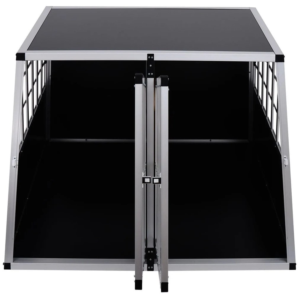 PawHut Gaiola de Alumínio para Cães Transportadora Alumínio para Cão para Viagem, Porta Dupla com Anteparo Amovível 104x91x69 cm