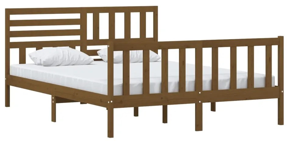 Estrutura cama king 150x200 cm madeira maciça castanho-mel