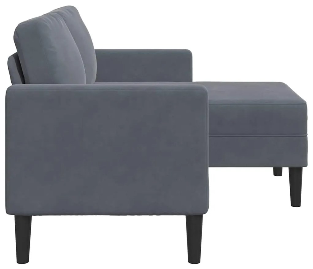 Sofá 2 lugares com Chaise em L 125 cm veludo cinzento-escuro