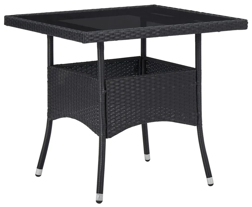 3 pcs conjunto de jantar para jardim vime PE e vidro preto
