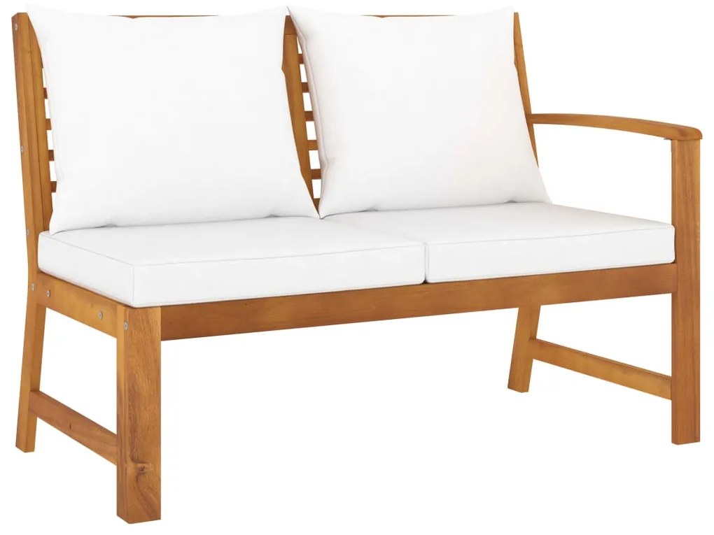 4 pcs conj. lounge jardim c/ almofadões cor creme acácia maciça