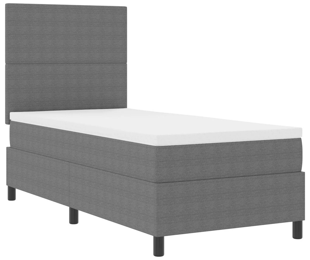 Cama Box Spring com Colchão Cinza Claro em Tecido de Corduroy para Sol