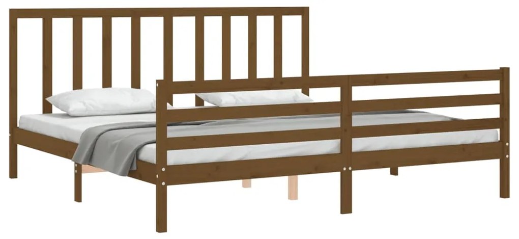 Estrutura cama c/ cabeceira 200x200cm maciço castanho-mel