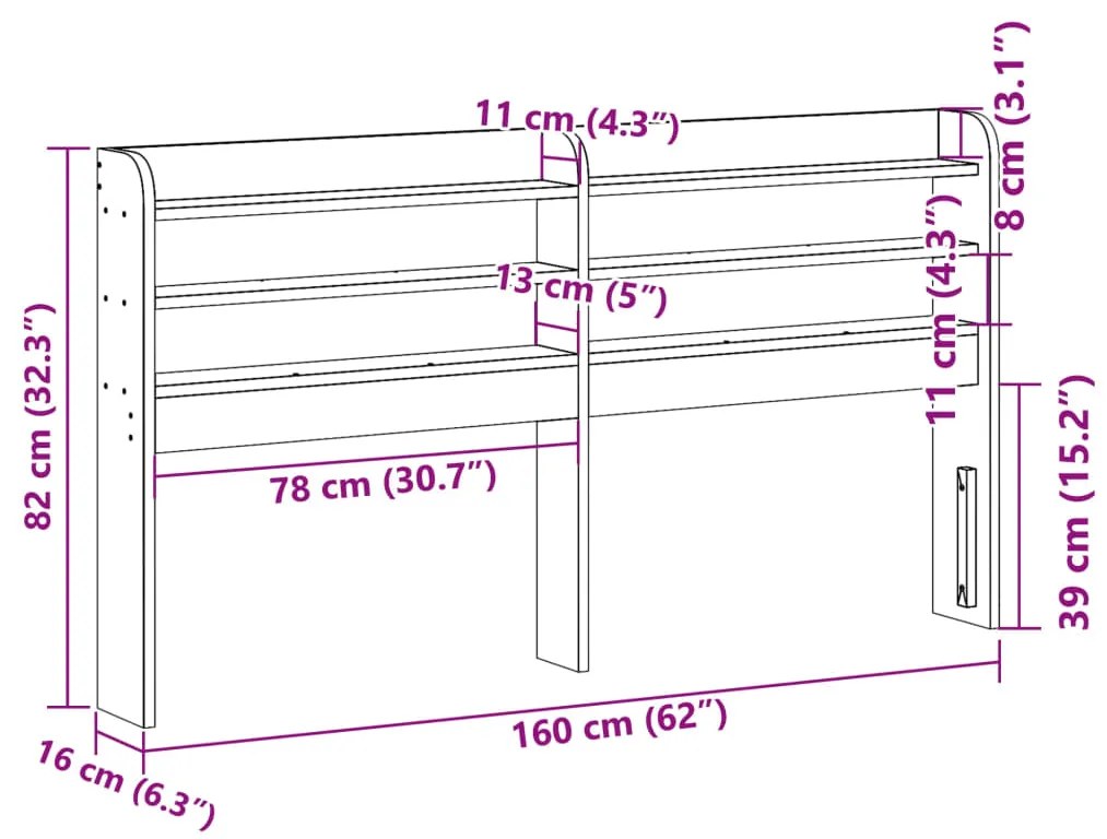 Cabeceira com prateleiras 150 cm pinho maciço castanho-mel