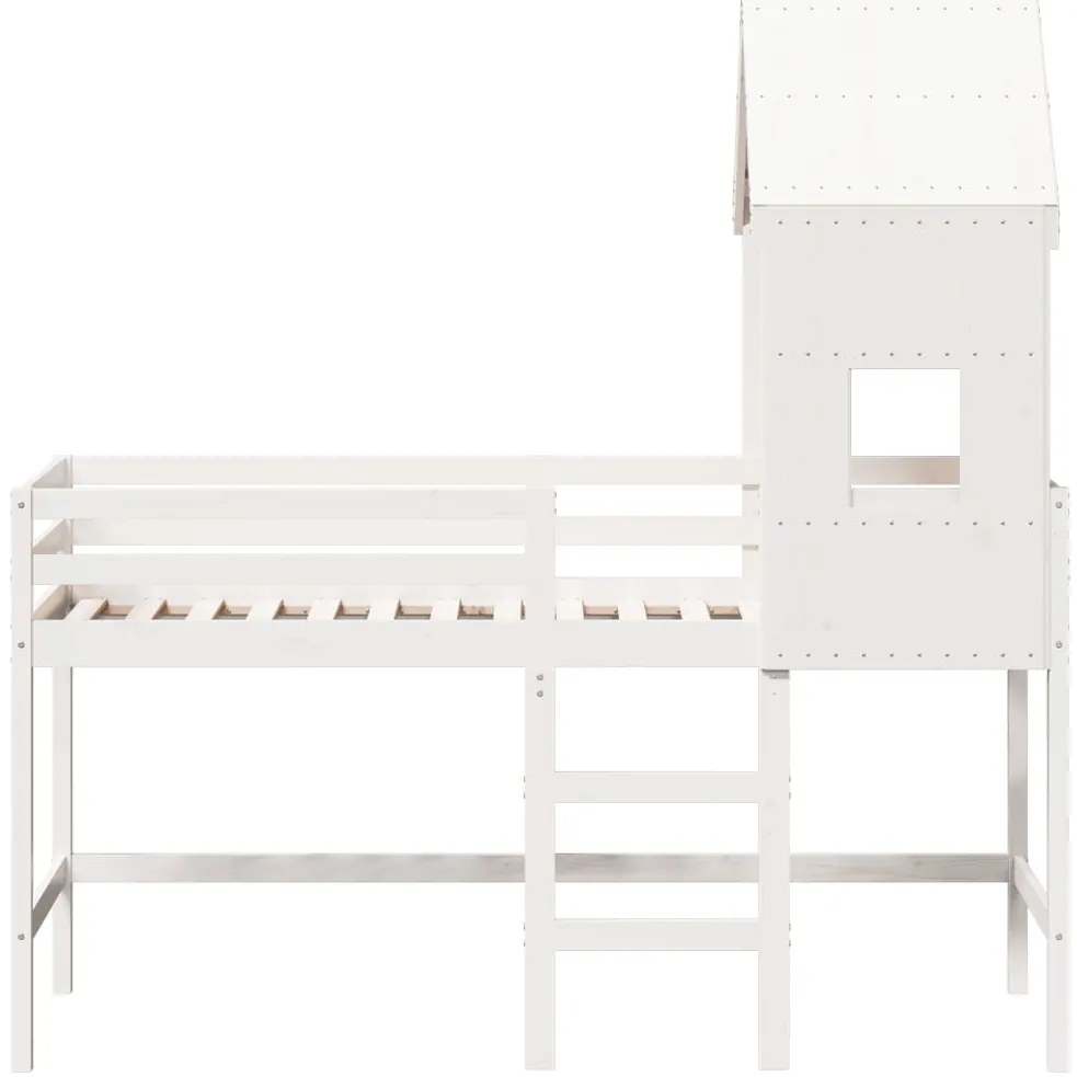 Cama alta c/ escada e telhado 80x200 cm pinho maciço branco