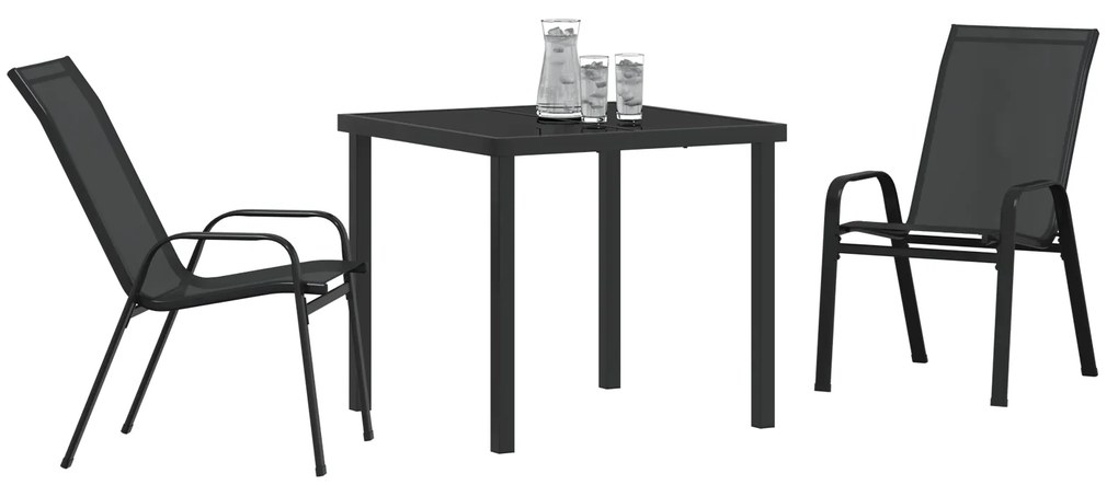 Conjunto de Jantar de 3 Peças vidaXL Preto Textilene e Aço