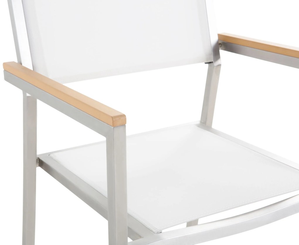 Conjunto de mesa com tampo granito flameado preto 180 x 90 cm e 6 cadeiras brancas GROSSETO Beliani