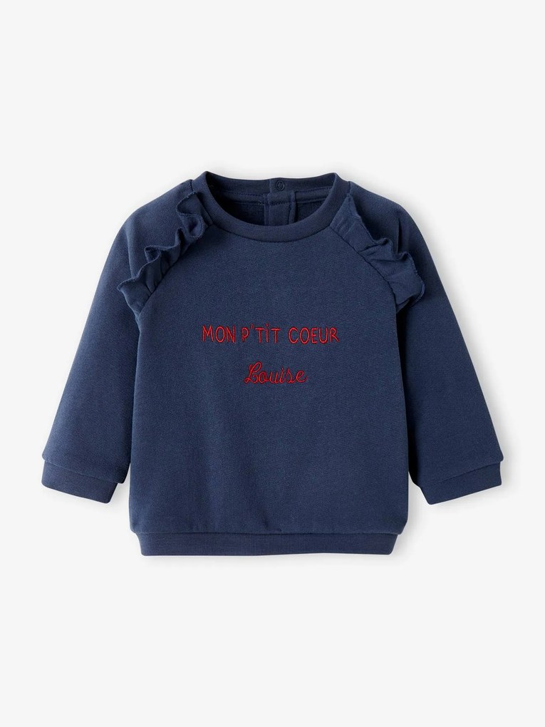 Sweat em moletão, personalizável, para bebé azul escuro liso com motivo