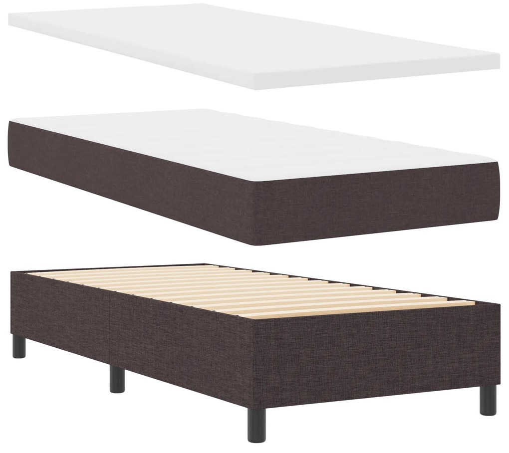 Cama Box Spring com Colchão Castanho Escuro Solteiro Tecido