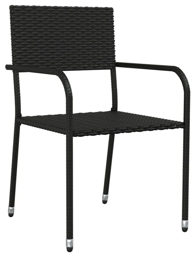 9 pcs conjunto de jantar para jardim vime PE e aço preto