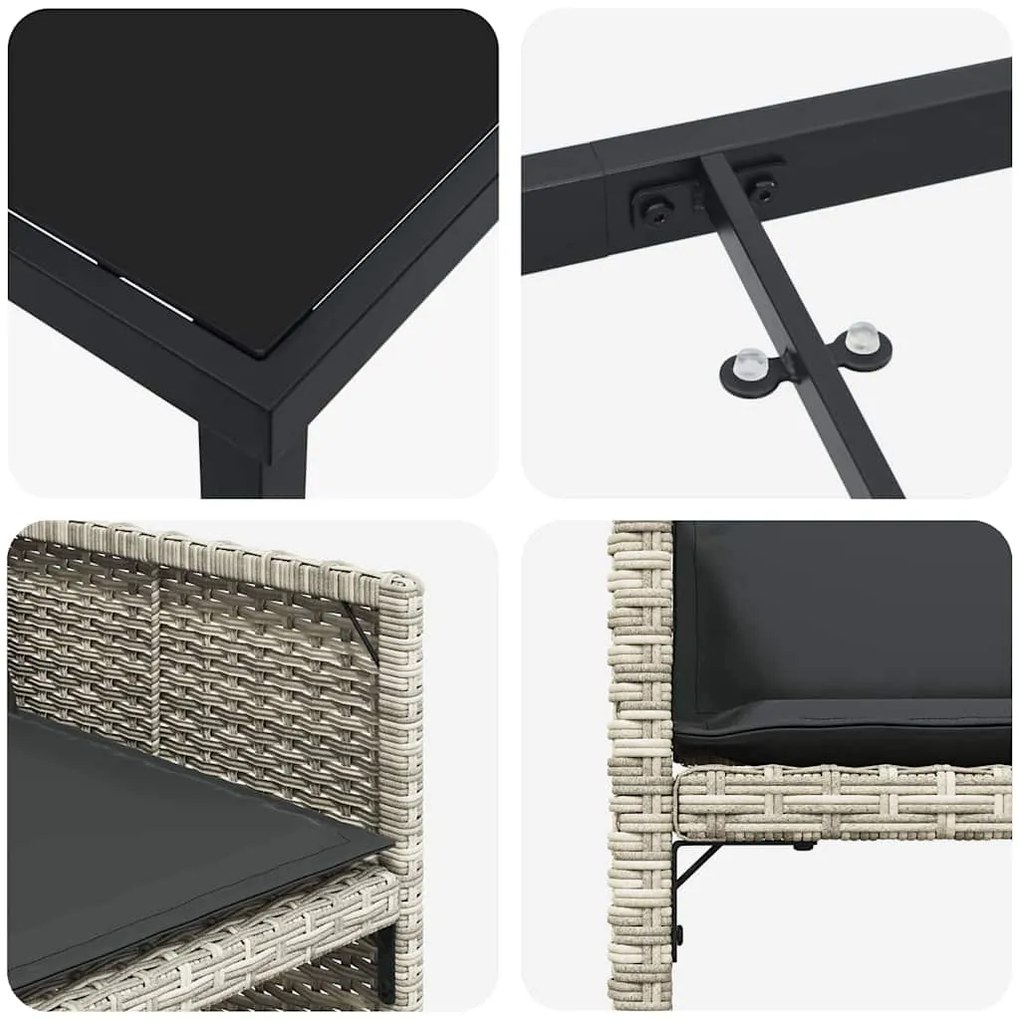 Conjunto de Jantar de Jardim com 5 Peças e Almofadas Cinza Claro em Ra