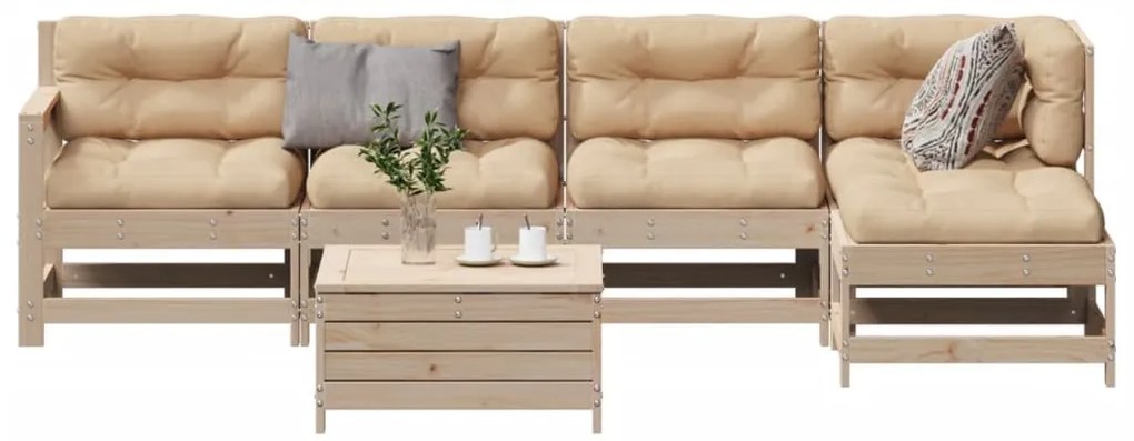 vidaXL 6 pcs conjunto lounge de jardim c/ almofadões pinho maciço