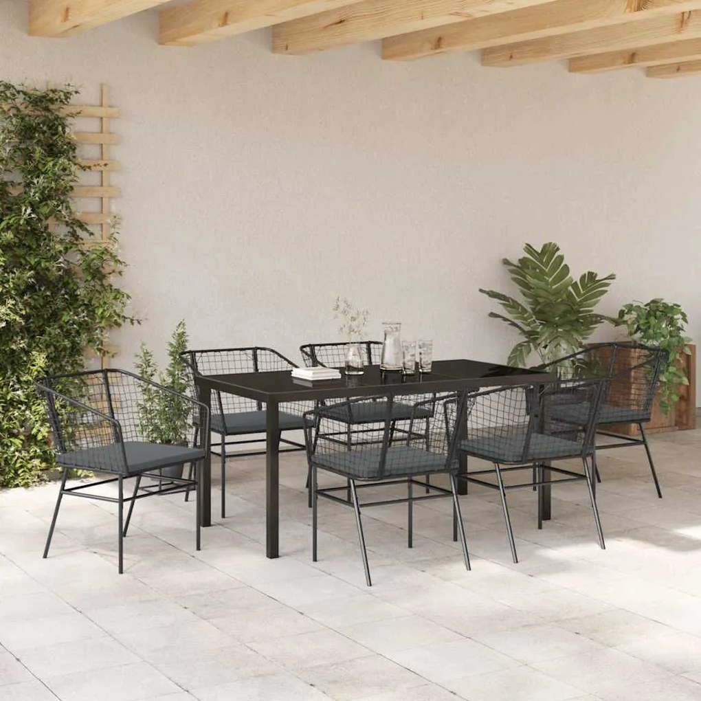 Conjunto de Jantar de Jardim com 7 Peças e Almofadas Pretas de Polirat