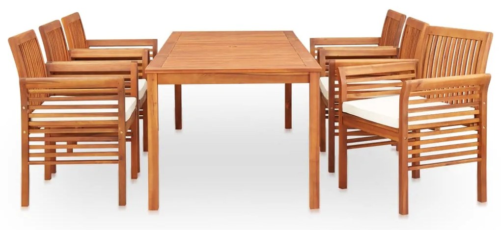 7 pcs conjunto de jantar exterior c/ almofadões acácia maciça