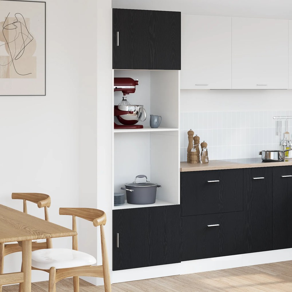 vidaXL Armário pra Micro-ondas Carvalho Preto 60x57x207 cm Madeira de Engenharia
