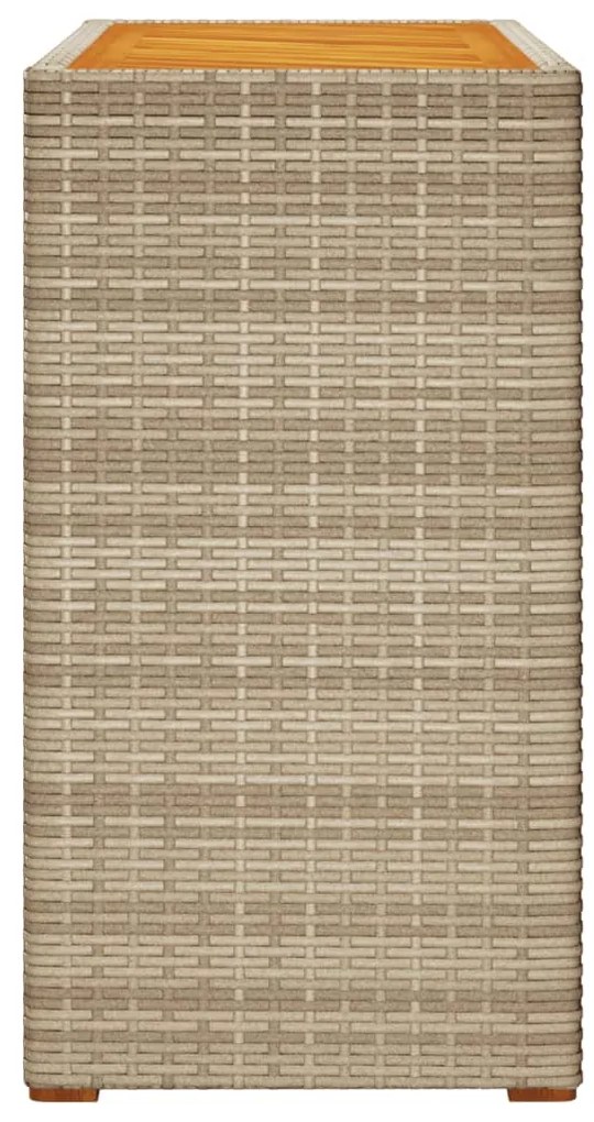 Mesa apoio jardim c/ tampo madeira 100x40x75 cm vime PE bege