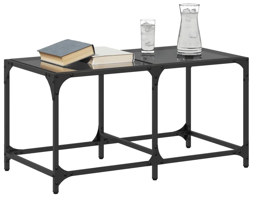 Mesa de centro com topo em vidro preto 78,5x40x40 cm aço