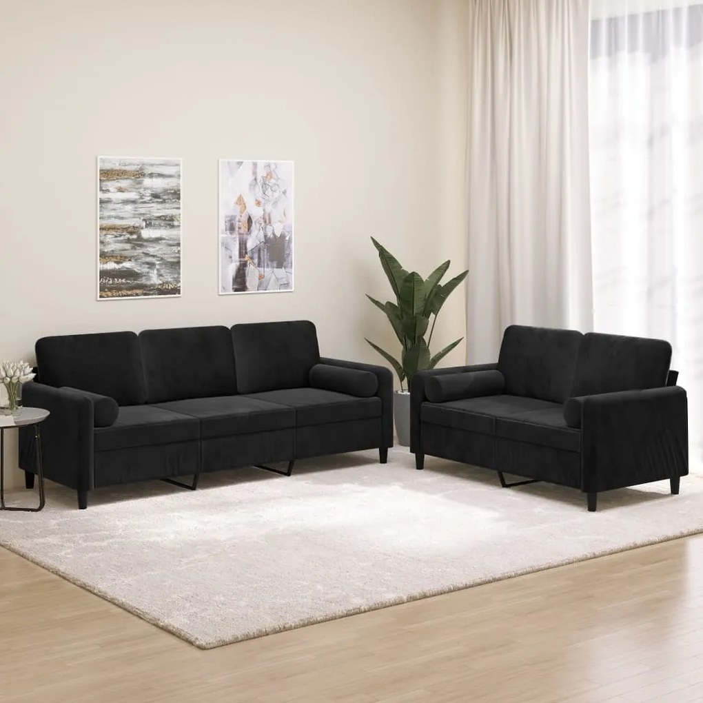 vidaXL 2 pcs conjunto sofás c/ almofadas/almofadões veludo preto