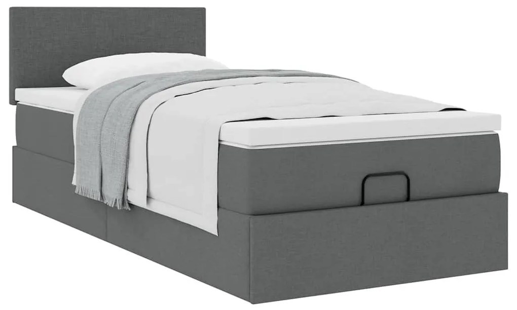 Cama otomana com colchão 90x200 cm tecido cinzento escuro