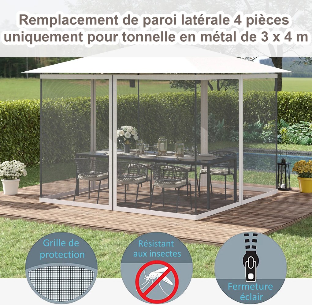 Redes mosquiteiras para tenda ou pavilhão de jardim 3 x 4 m - conjunto de 4 redes mosquiteiras com fecho de correr + ganchos de fixação