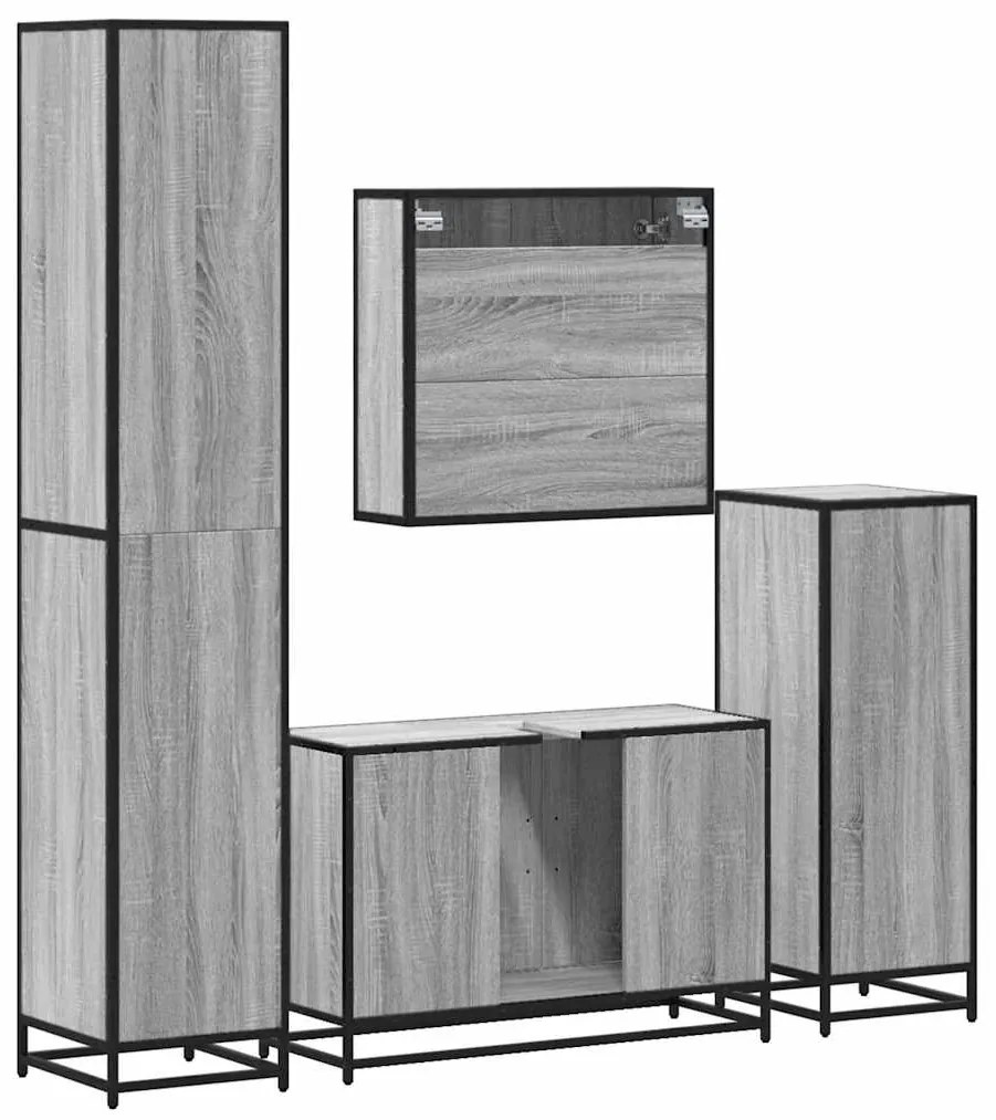 4 pcs Conjunto móveis casa de banho madeira proc. cinza sonoma