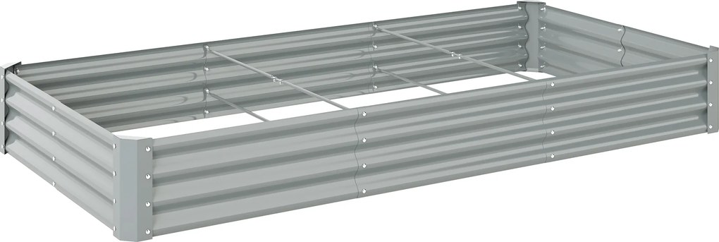 Outsunny Canteiro Retangular 240x120x30 cm em Aço Galvanizado Fundo Aberto Prata | Aosom Portugal