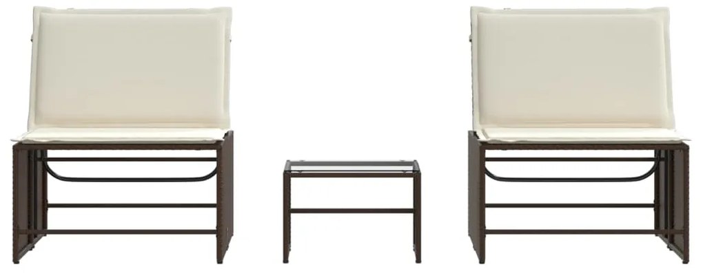 Espreguiçadeiras com mesa 2 pcs vime PE castanho