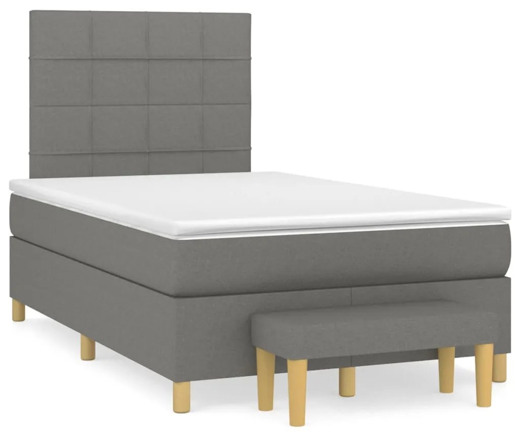 vidaXL Cama boxspring com colchão 120x190 cm tecido cinzento-escuro
