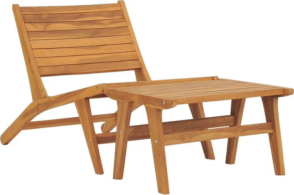 Cadeira de jardim com apoio de pés em madeira teca maciça