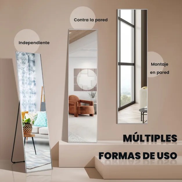 Espelho de parede ou pé de compartimento completo com vidro inquebrável para hall de entrada da sala do quarto 160 x 40 cm Prata