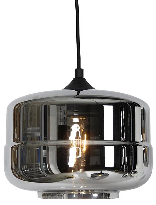 Candeeiro suspenso art déco preto com vidro fumê 6 luzes - Wallace Art Deco