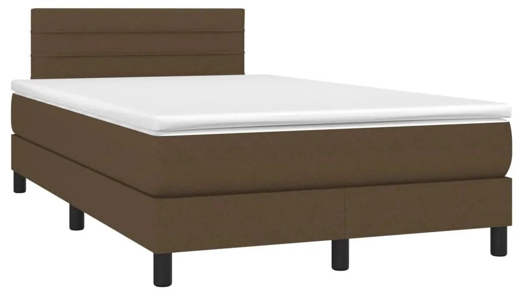 Cama box spring c/ colchão/LED 120x190cm tecido castanho-escuro