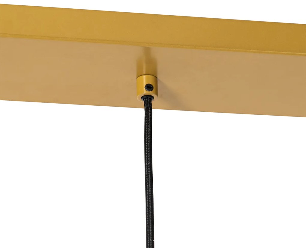 Candeeiro suspenso dourado com vidro âmbar 30 cm oblongo 3 luzes - Kevin Art Deco