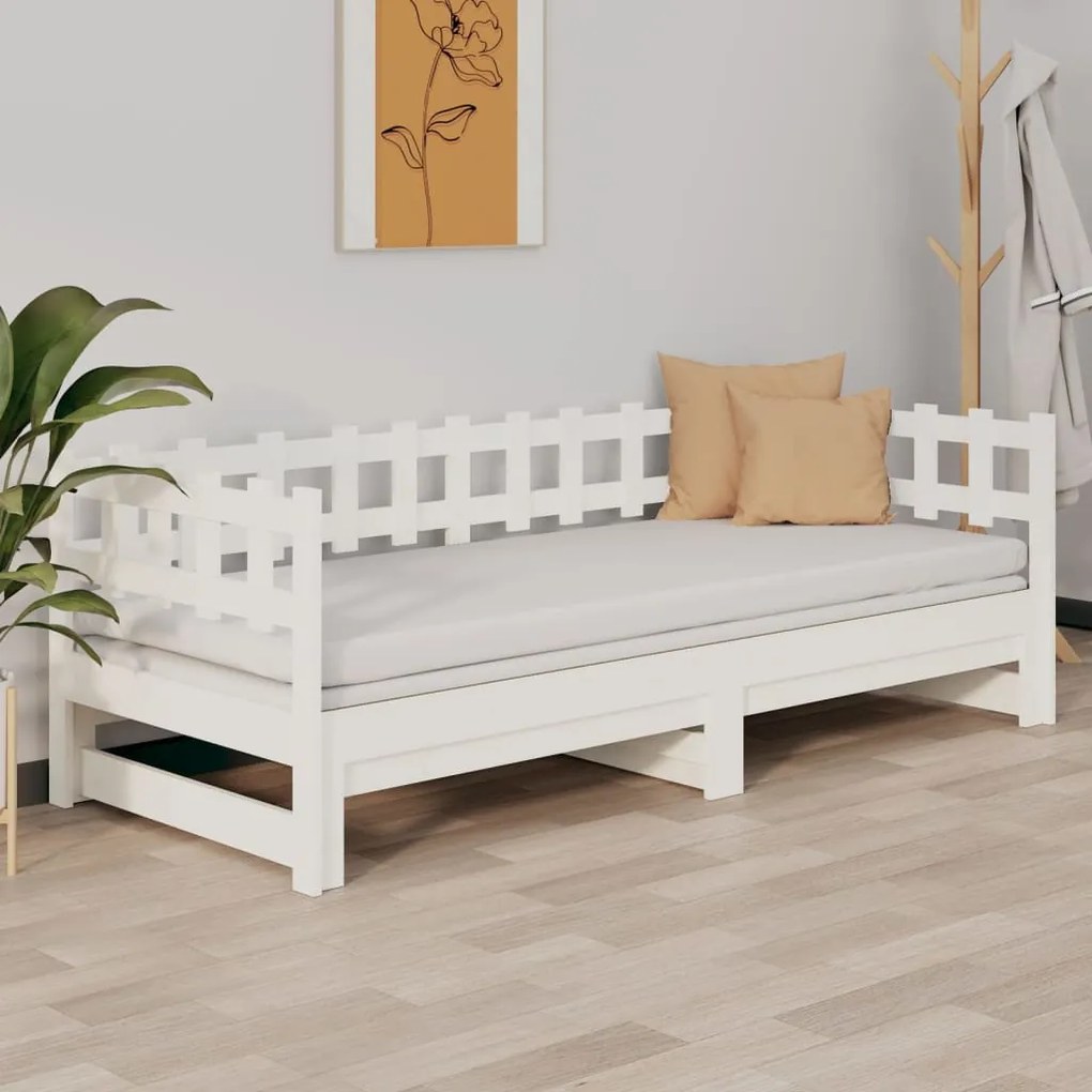 Sofá-cama de puxar 2x(80x200) cm pinho maciço branco