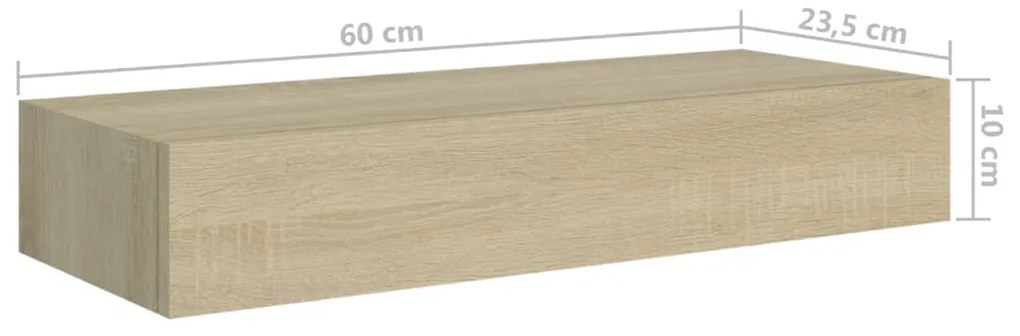 Prateleiras parede c/ gavetas 2 pcs MDF 60x23,5x10 cm carvalho