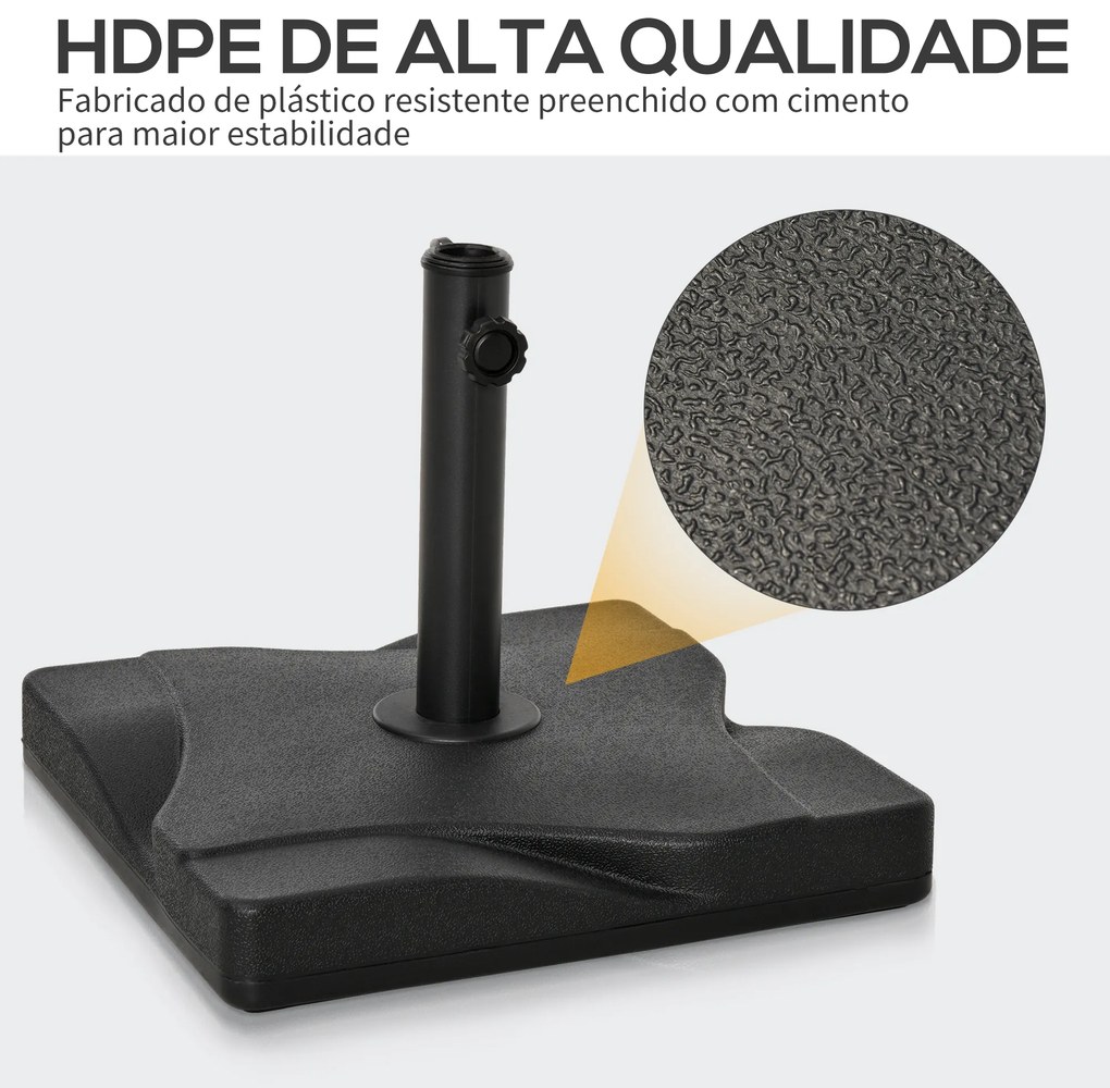 Base para Chapéu de Sol Quadrada Suporte para Chapéu de Sol para Mastros com Diámetro de 30mm 35mm e 38mm 41,5x41,5x35cm Preto