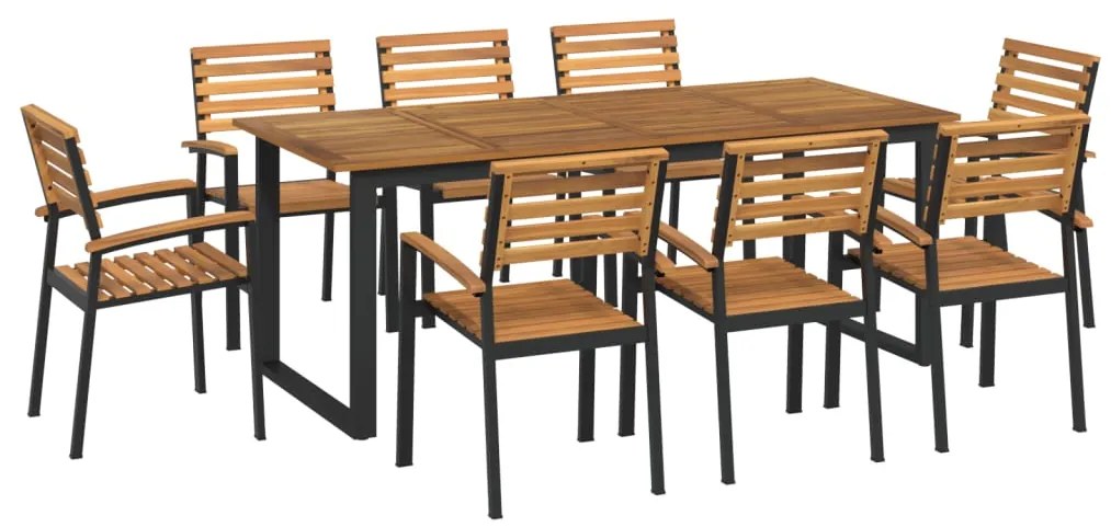 Conj. jantar p/ jardim 9 pcs madeira de acácia maciça e metal