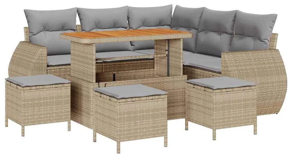 Conjunto de Sofá de Jardim vidaXL 9 Peças com Almofadas Bege Rattan Po