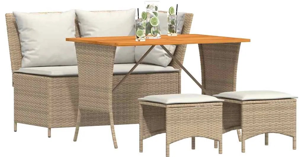 4 pcs conjunto de jantar p/ jardim c/ almofadões vime PE bege