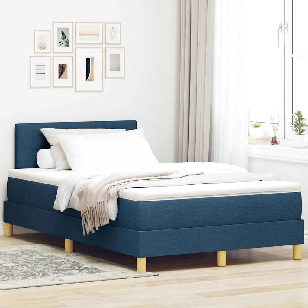 vidaXL Cama Box com colchão com cabeceira Azul 120 x 190 cm tecido