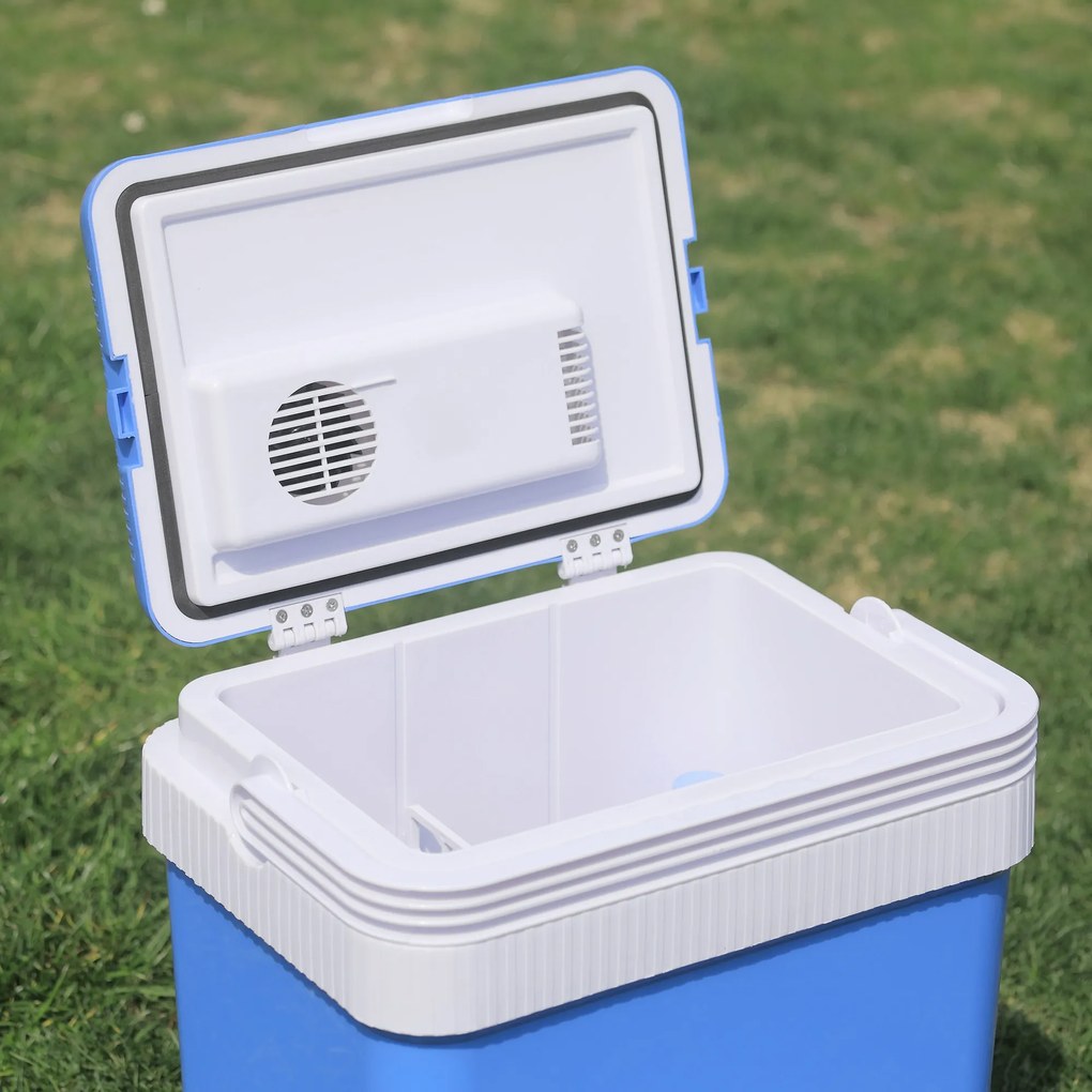 Frigorífico Termoelétrico Portátil 24L Frigorífico Elétrico para Carro com Função de Resfriamento e Aquecimento 220-240V/12V DC para Campismo Piquenique Viagens 40x30x43cm Azul