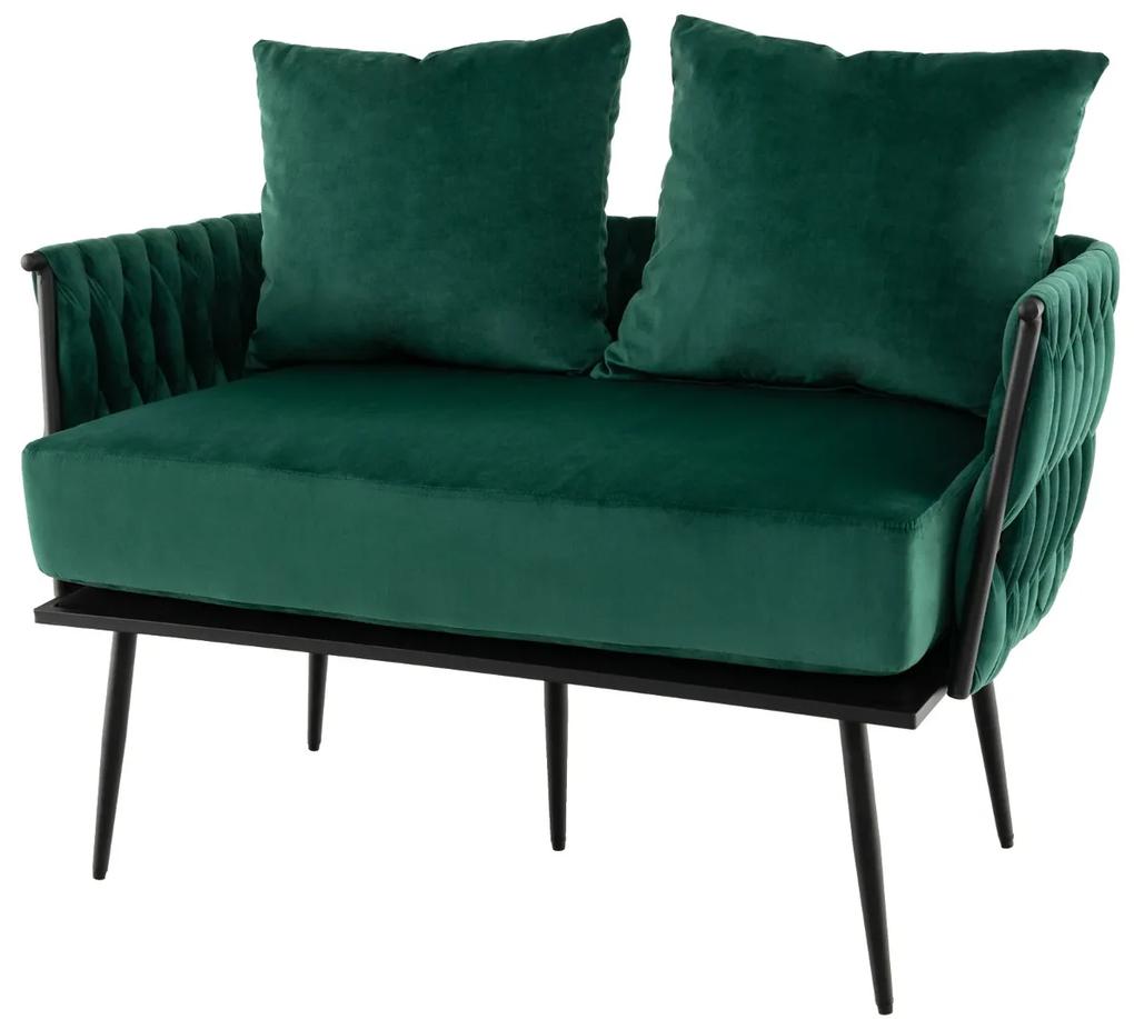 Sofá holandês de 2 lugares em veludo com encosto e braços 2 almofadas e almofada estofada amovível para a sala de estar Quarto Verde