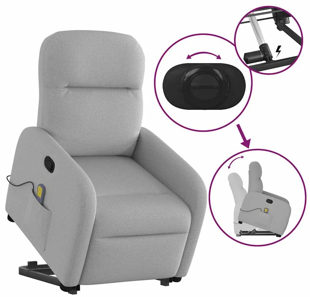 Poltrona elevatória de massagens tecido cinzento-nublado
