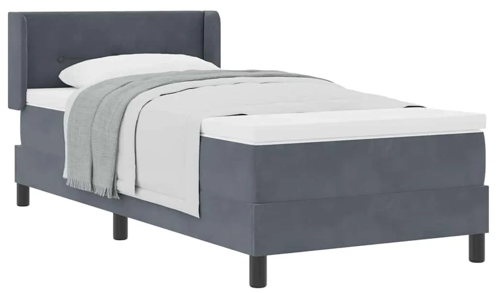 Cama Box da com Colchão Cinza Escuro 100x200 cm Veludo