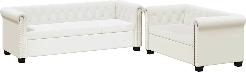 Conjunto sofás Chesterfield 2 + 3 lugares couro artific. branco