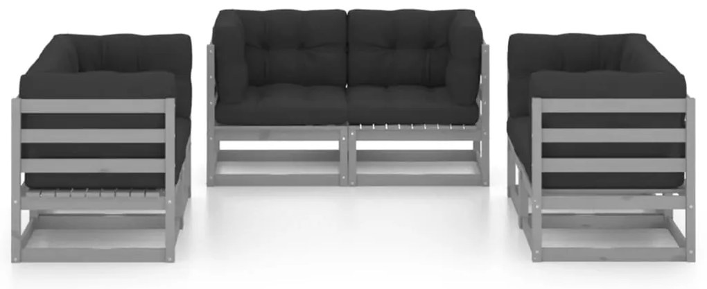 6 pcs conjunto lounge de jardim com almofadões pinho maciço