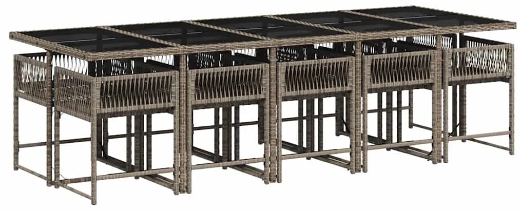 11 pcs conjunto jantar p/ jardim c/ almofadões vime PE cinzento
