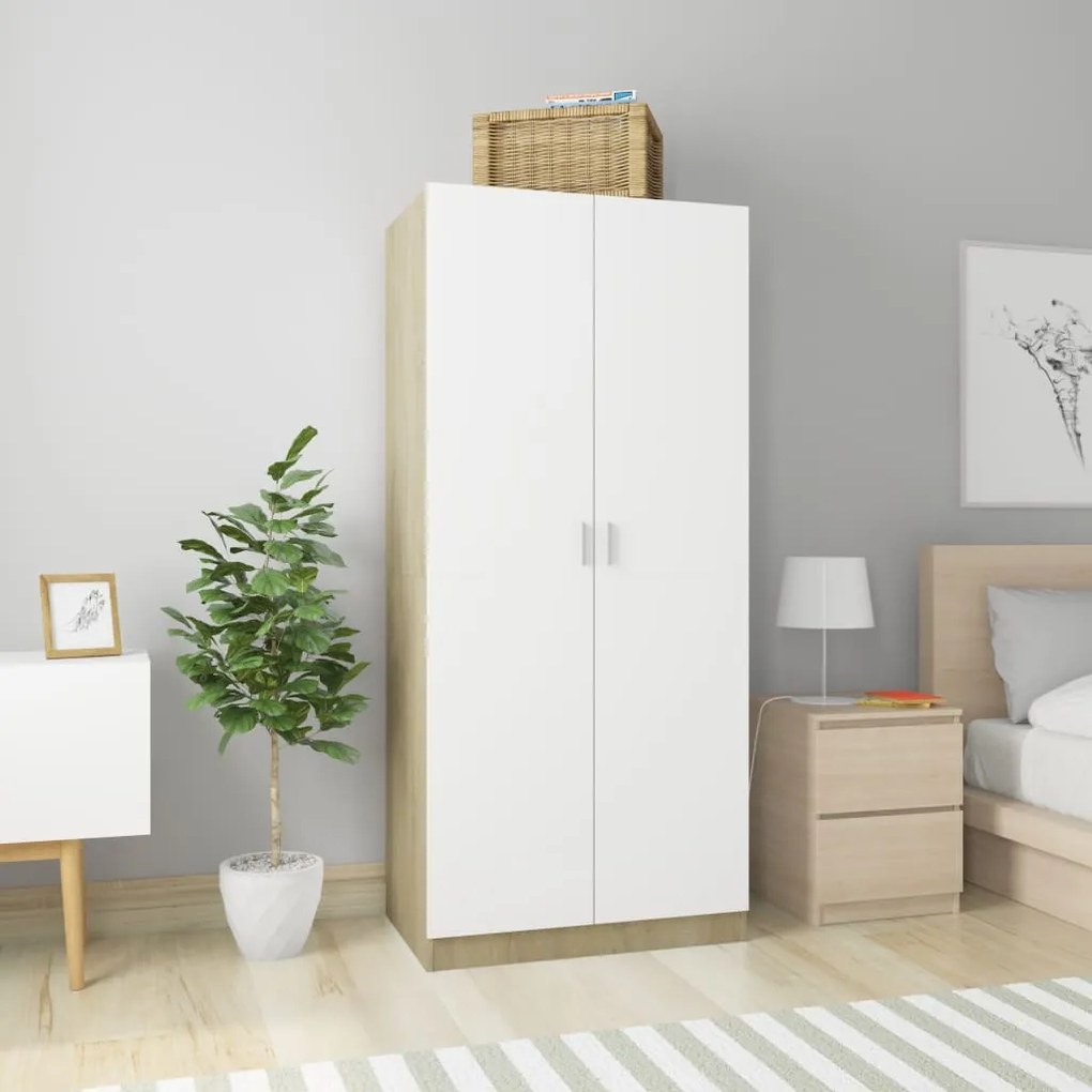 vidaXL Roupeiro 80x52x180 cm contraplacado branco e carvalho sonoma